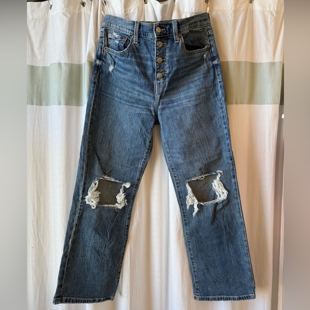 High Waisted Straight Leg Cropped DAZE Distressed Jeans